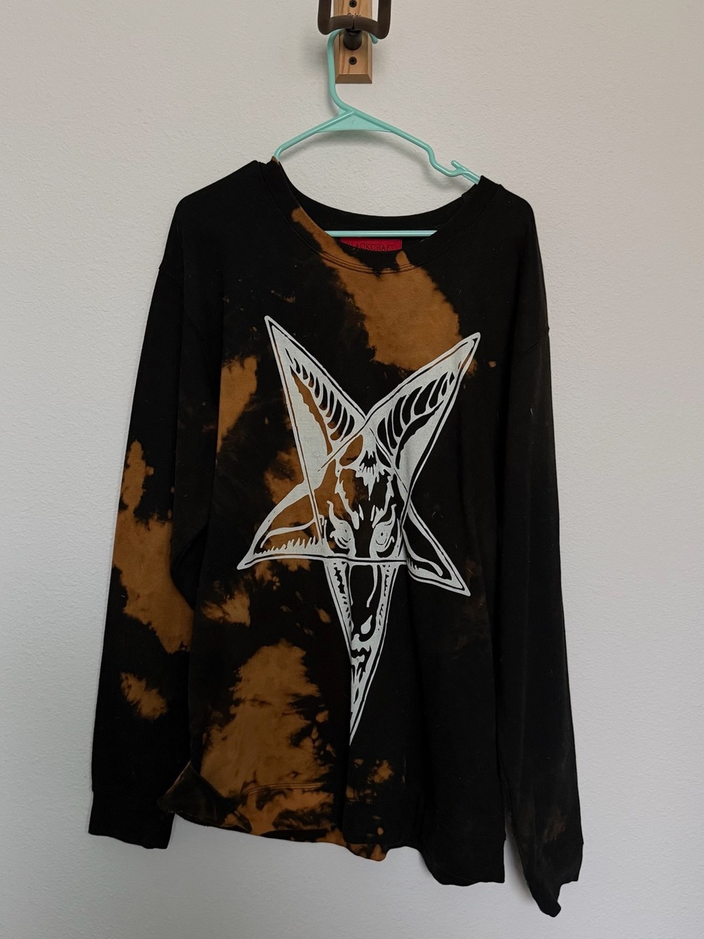 Black & Brown Tie-Dye Crewneck Sweater with Graphic Front